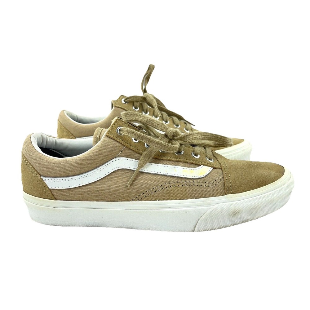 Vans Sk8 Low Skate Shoe Men 8.5 Women 10 Brown White Canvas Suede Sneaker Adult